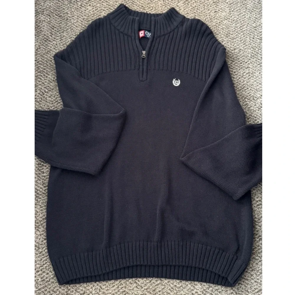 100% Cotton 1/4 Zip Sweater Men's 2XB Black Ribbed Pullover Big Tall